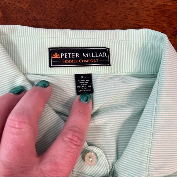 Peter Millar summer comfort green striped lightweight polo size XL - Picture 4 of 7